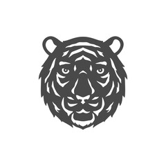 Tiger striped animal furry muzzle zoo monochrome icon vector illustration. Wild carnivorous predator