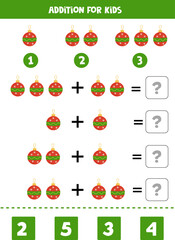 Addition for kids with hand drawn Christmas ball.