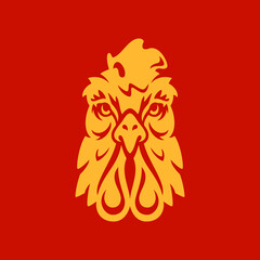 Rooster cock head golden Chinese New Year monochrome icon vector flat illustration © provectors