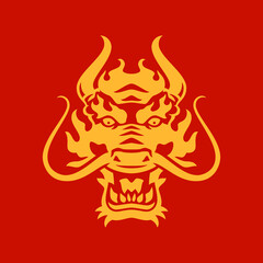 Golden dragon with mustache head muzzle Chinese New Year prosperity monochrome icon vector flat