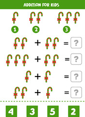 Addition for kids with hand drawn Christmas candy cane.