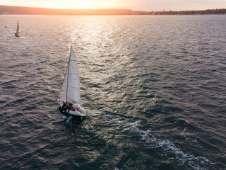 sailing yachts regatta race on sea aerial view