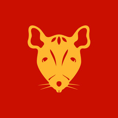 Rat muzzle Chinese New Year astrology prosperity monochrome icon vector flat illustration