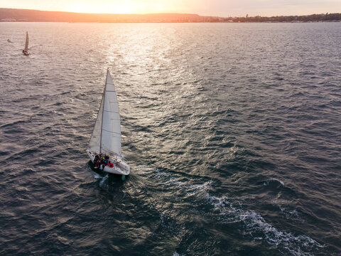 Sailing Yachts Regatta Race On Sea Aerial View