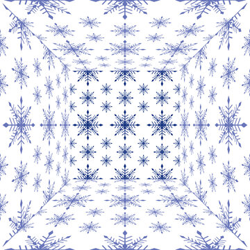 Abstract Blue Snowflake Seamless Pattern Background Vector Illustration.