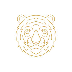 Tiger head Chinese New Year mascot minimalist golden line icon vector