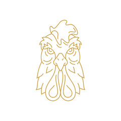 Rooster head muzzle with beak monochrome golden line art icon vector illustration