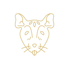 Mouse muzzle with ears and mustache monochrome golden line icon vector illustration