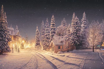 Rolgordijnen beautiful winter landscape scene 3d illustration © เอกสิทธิ์ นูนทะธรรม