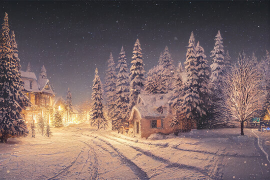 beautiful winter landscape scene 3d illustration