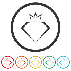 Diamond with crown logo. Set icons in color circle buttons