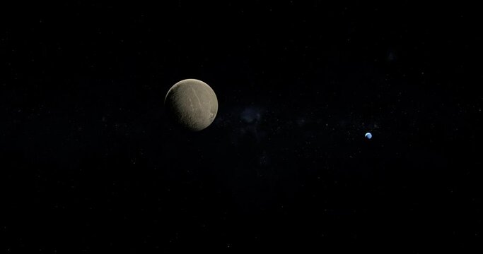 Towards dwarf Planet 28978 Ixion with Neptune planet at background