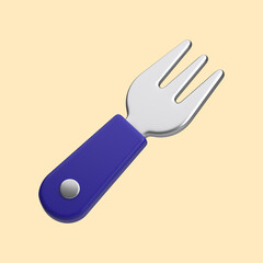 Realistic metal fork. 3D rendering teaspoon isolated on cleare background.