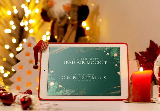 Mockup Template Tablet On Christmas Background