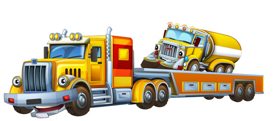 cartoon tow truck driving with load car illustration