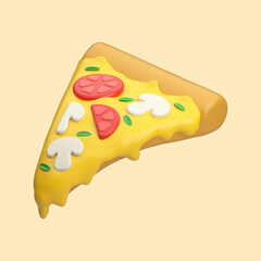 3d rendering of a slice of pizza icon isolated on cleare background.