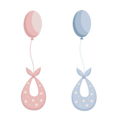Greeting card Welcome baby. Vector illustration symbols of newborn boy and girl on isolated background. Cartoon newborn