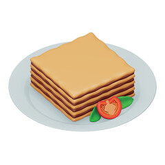 Lasagna 3d rendering isometric icon.