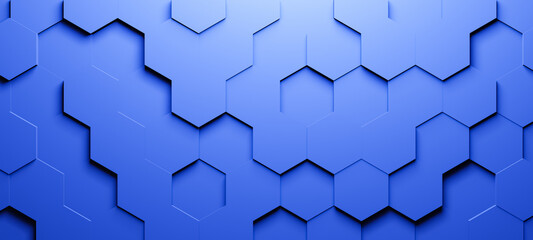 Hexagonal background with blue hexagons, abstract futuristic geometric backdrop or wallpaper with copy space for text