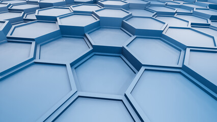 Hexagonal background with blue hexagons, abstract futuristic geometric backdrop or wallpaper with copy space for text