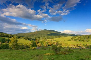 Fototapeta premium spring sunny day in mountains, bieszczady national park