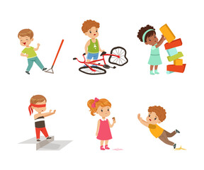 Frustrated Kids Experiencing Their Failures and Mistakes Vector Set