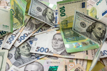 Fototapeta na wymiar Ukrainian UAH currency exchange on dollars on euros close up