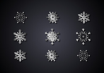 Silver snowflake collection isolated on black background