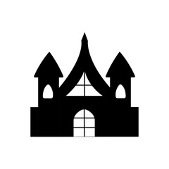 Hand-drawn sketch of a house. Halloween witch house vector. Halloween scary house.	