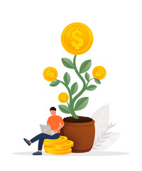 ROI, return on investment performance measure from cost invested and profit efficiency. Business growth arrows to success. Vector illustration