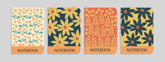 set of botanical notebook cover templates with cute and pretty patterns.For notebooks, planners, brochures, books, catalogs