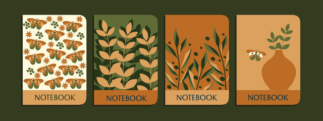 set of botanical notebook cover templates with cute and pretty patterns.For notebooks, planners, brochures, books, catalogs