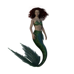 3D rendering of a beautiful mermaid isolated on transparent background