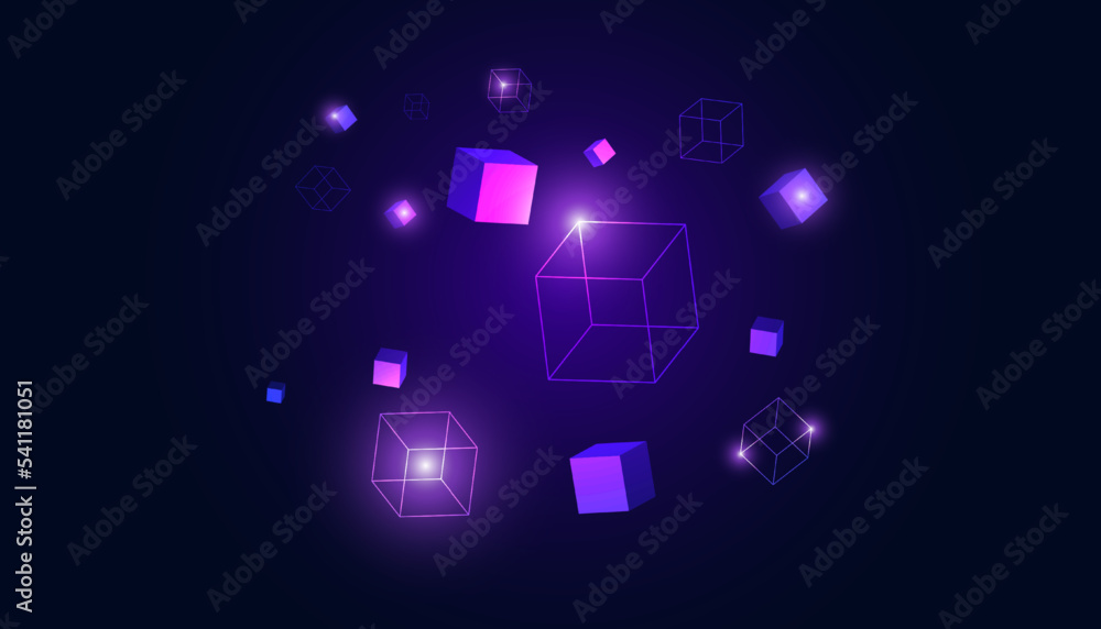 Poster abstract square box concept digital technology futuristic modern cryptocurrency blockchain connectio