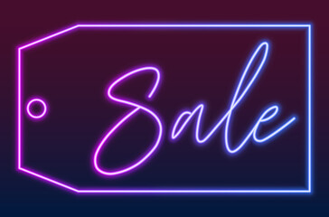 Vector illustration of neon electric lamp line frame label and handwritten word Sale inside isolated on dark background. Sale, Black Friday, Cyber Monday, shops, design, clip art concept.