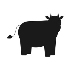 Vector illustration of a black silhouette cow. Isolated white background. Icon cow side view profile. EPS