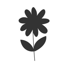 Vector isolated single pretty flower with leaves decoration outline black colored silhouette shadow EPS