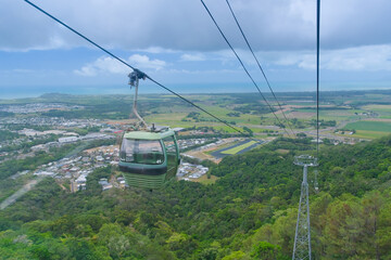 Cairns town in background with Skyrail in Kuranda Queensland, Australia