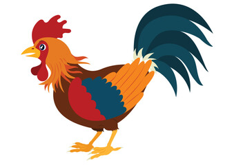 Vector Illustration of Cartoon Rooster Isolated on White Background