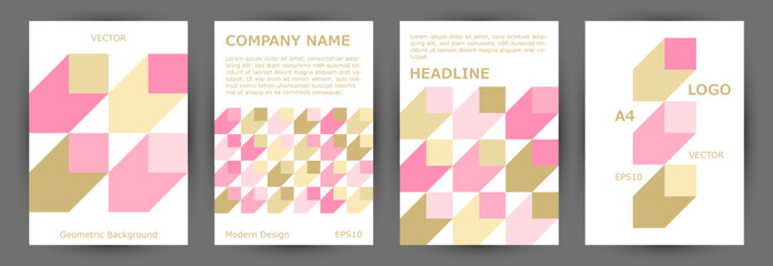 Business catalog front page mokup collection geometric design. Memphis style trendy flyer layout