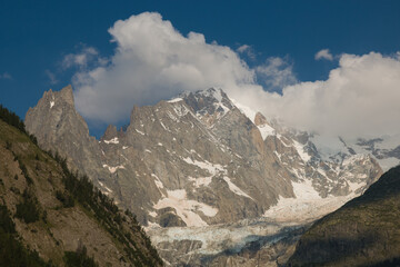 Fototapeta na wymiar Summer view of Mont Blanc from Courmayeur in Italy