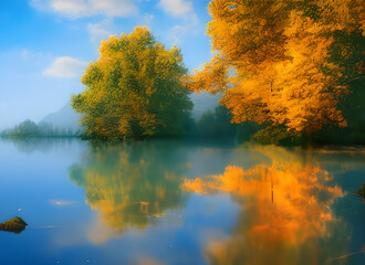 Fototapeta premium Trees Forest Park Lake Beautiful Nature Summer Beauty Mountains Cloud Sky Grass Clouds Tree Mountain Rural River Scenery Fall Reflection Autumn Pond Landscape Green Water