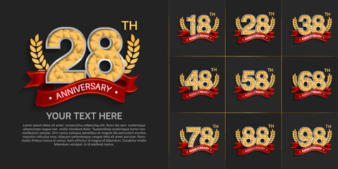 set of anniversary with golden color and vintage theme can be use for celebration event