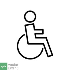 Handicapped patient icon. Simple outline style. Linear style sign, wheelchair, handicap, pictogram, stick, medicine, hospital concept. Line vector illustration isolated on white background. EPS 10.