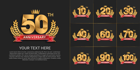 Fototapeta premium set of anniversary with golden color and vintage theme can be use for celebration event