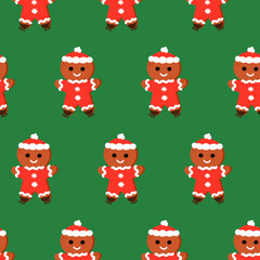 Pattern of a gingerbread man with icing dressed as Santa Claus