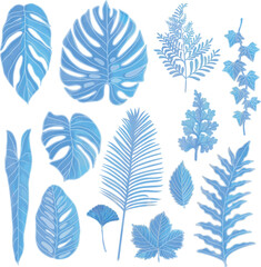 Set of Watercolor Leaf, Blue leaves clipart.