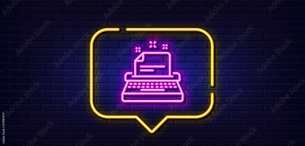 Poster neon light speech bubble. typewriter line icon. documentation sign. neon light background. typewrite