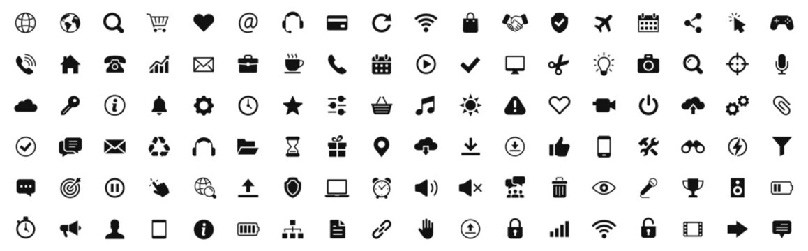 Web icons. Icons web, shopping, technology, message, document, chatting, mail, device, avatar, contact, calendar collection. Vector