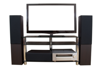 Home theatre with tv and hi-fi acoustic in PNG isolated on transparent background